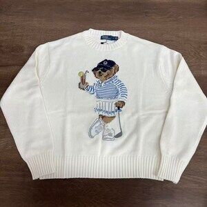 Polo Ralph Lauren Golf Polo Bear White Crewneck Knit Sweater